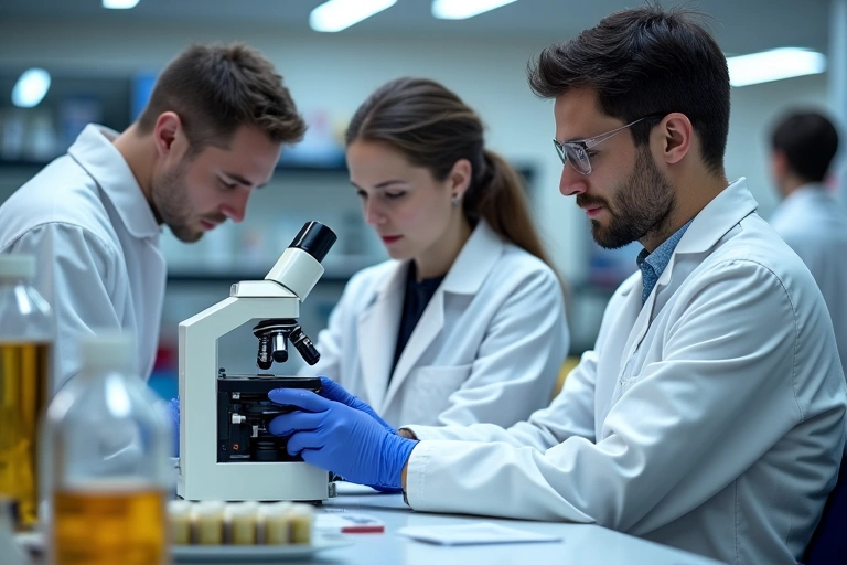 Científicos en un laboratorio investigando suplementos naturales