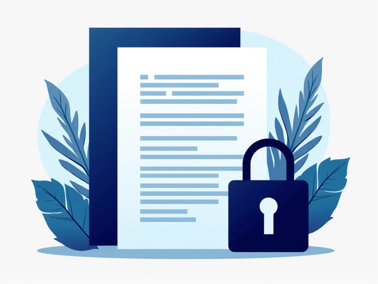 Ilustración de documentos legales y un candado, simbolizando seguridad y protección de la propiedad intelectual.
